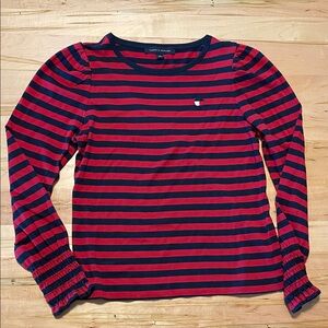 Tommy Hilfiger Red and Navy Striped Long Sleeve Shirt